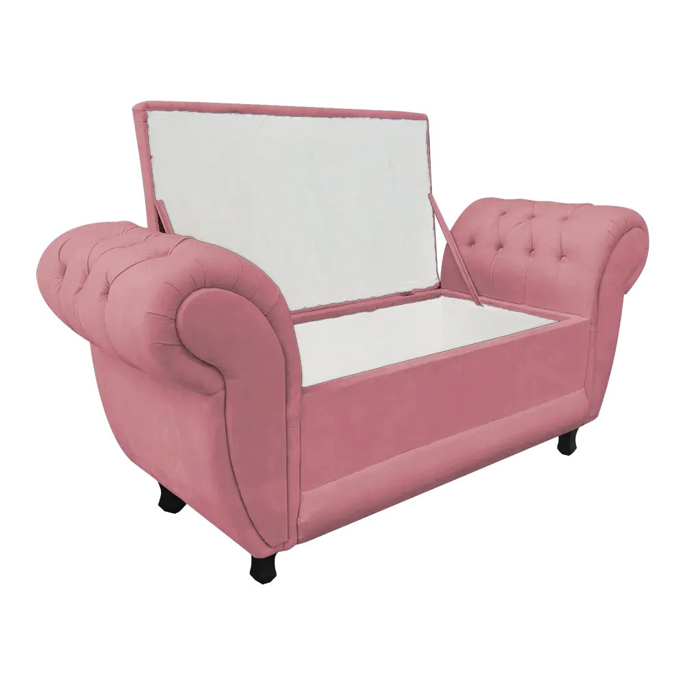 Recamier com Baú Grécia 195 cm Namoradeira Calçadeira Suede Rose D'Rossi