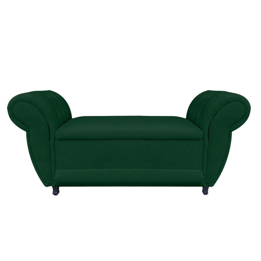 Recamier com Baú Grécia 195 cm Namoradeira Calçadeira Suede Verde D'Rossi