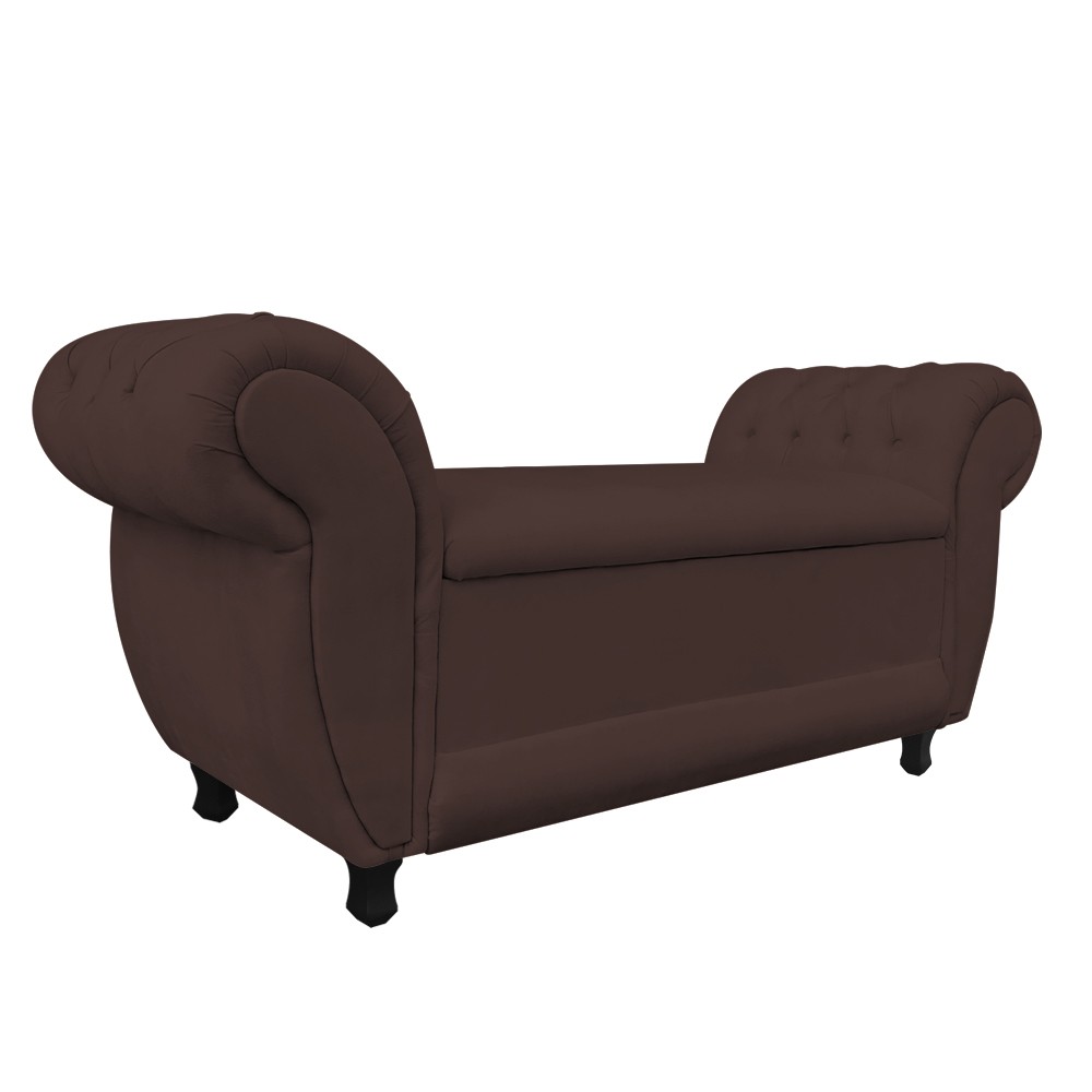 Recamier com Baú Grécia Namoradeira Calçadeira 195 cm  Suede Marrom D'Rossi
