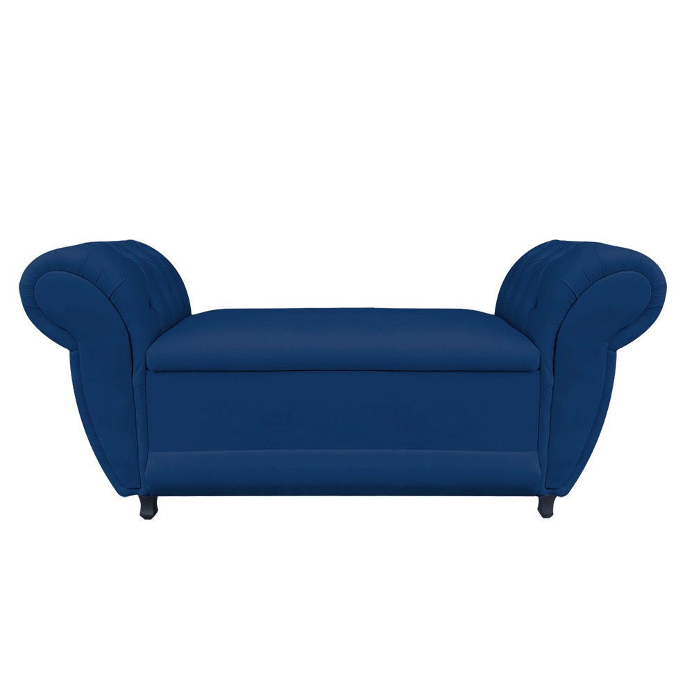 Recamier com Baú Grécia Namoradeira Calçadeira 195 cm Suede Azul Marinho D'Rossi