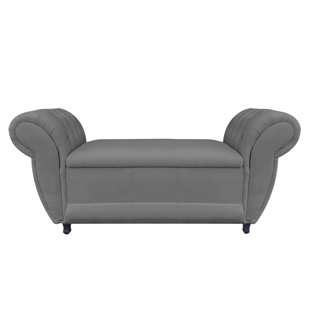 Recamier com Baú Grécia Namoradeira Calçadeira 195 cm Suede Grafite D'Rossi