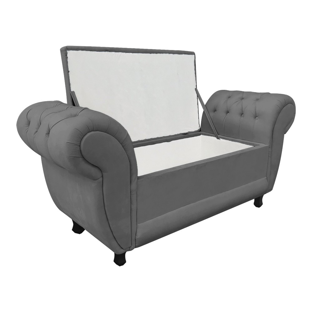 Recamier com Baú Grécia Namoradeira Calçadeira 195 cm Suede Grafite D'Rossi