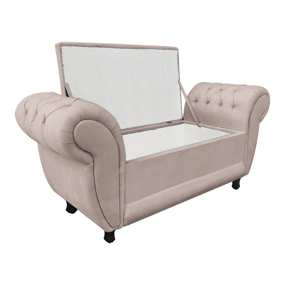 Recamier com Baú Grécia Namoradeira Calçadeira Suede - D'Rossi