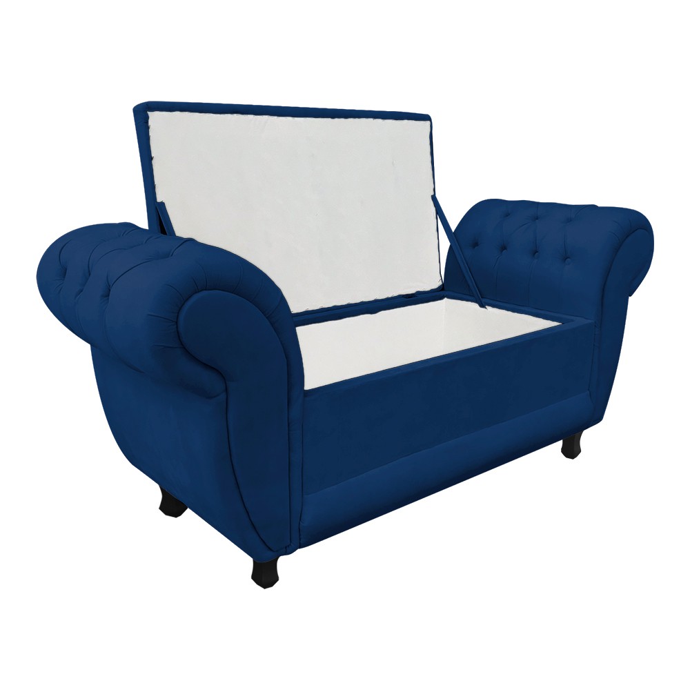 Recamier com Baú Grécia Namoradeira Calçadeira Suede Azul Marinho - D'Rossi