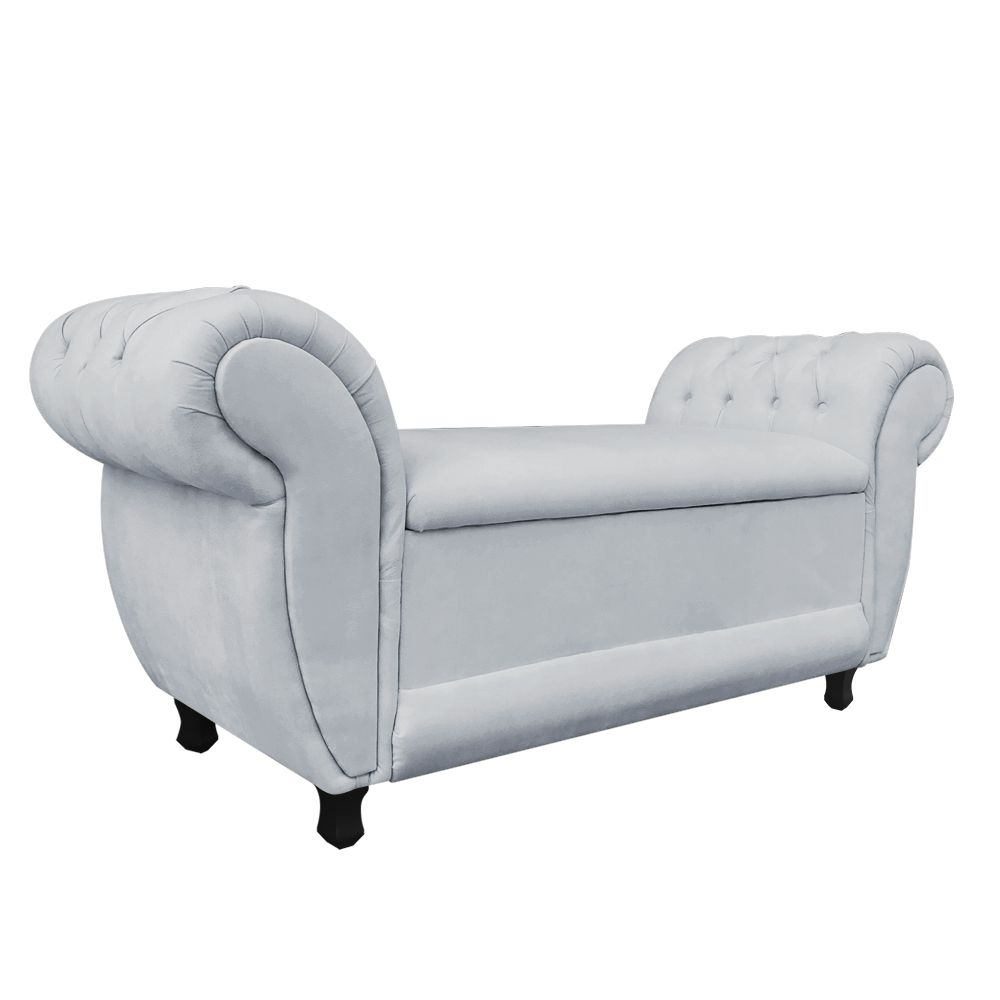 Recamier com Baú Grécia Namoradeira Calçadeira Suede Cinza - D'Rossi