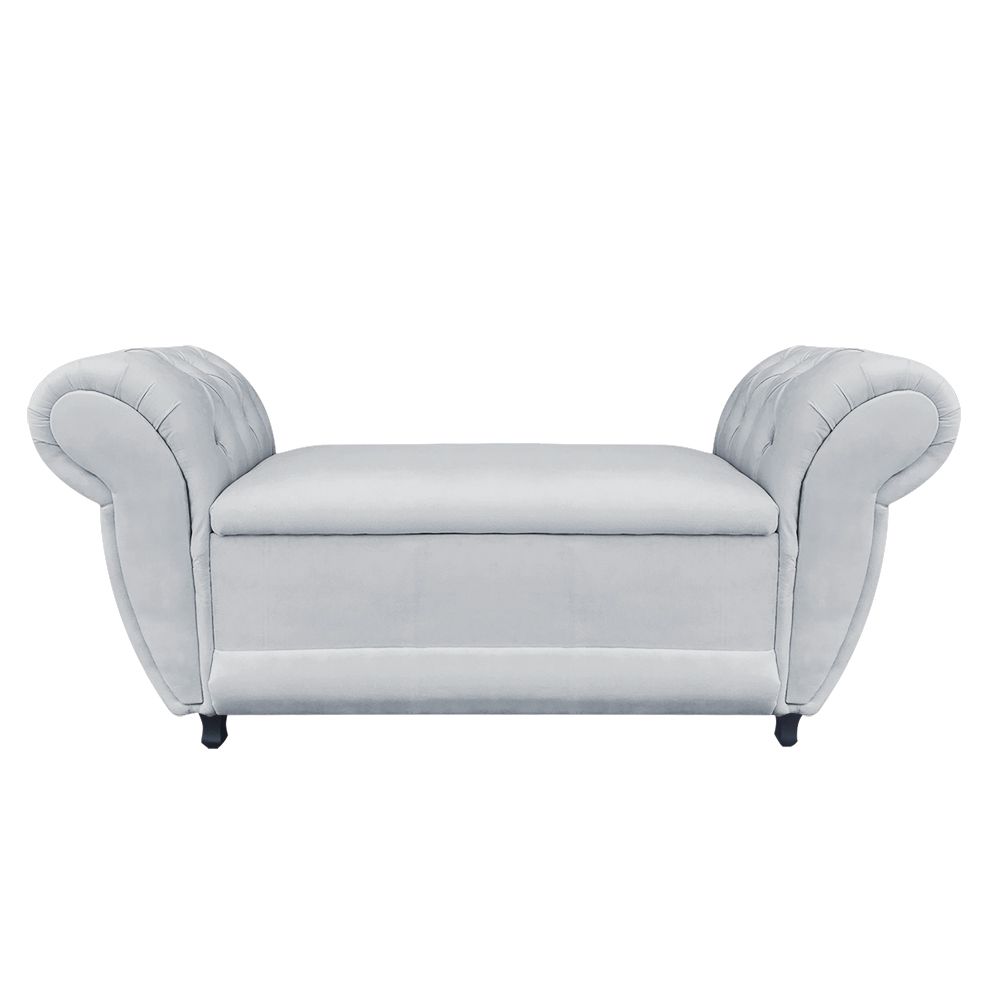 Recamier com Baú Grécia Namoradeira Calçadeira Suede Cinza - D'Rossi