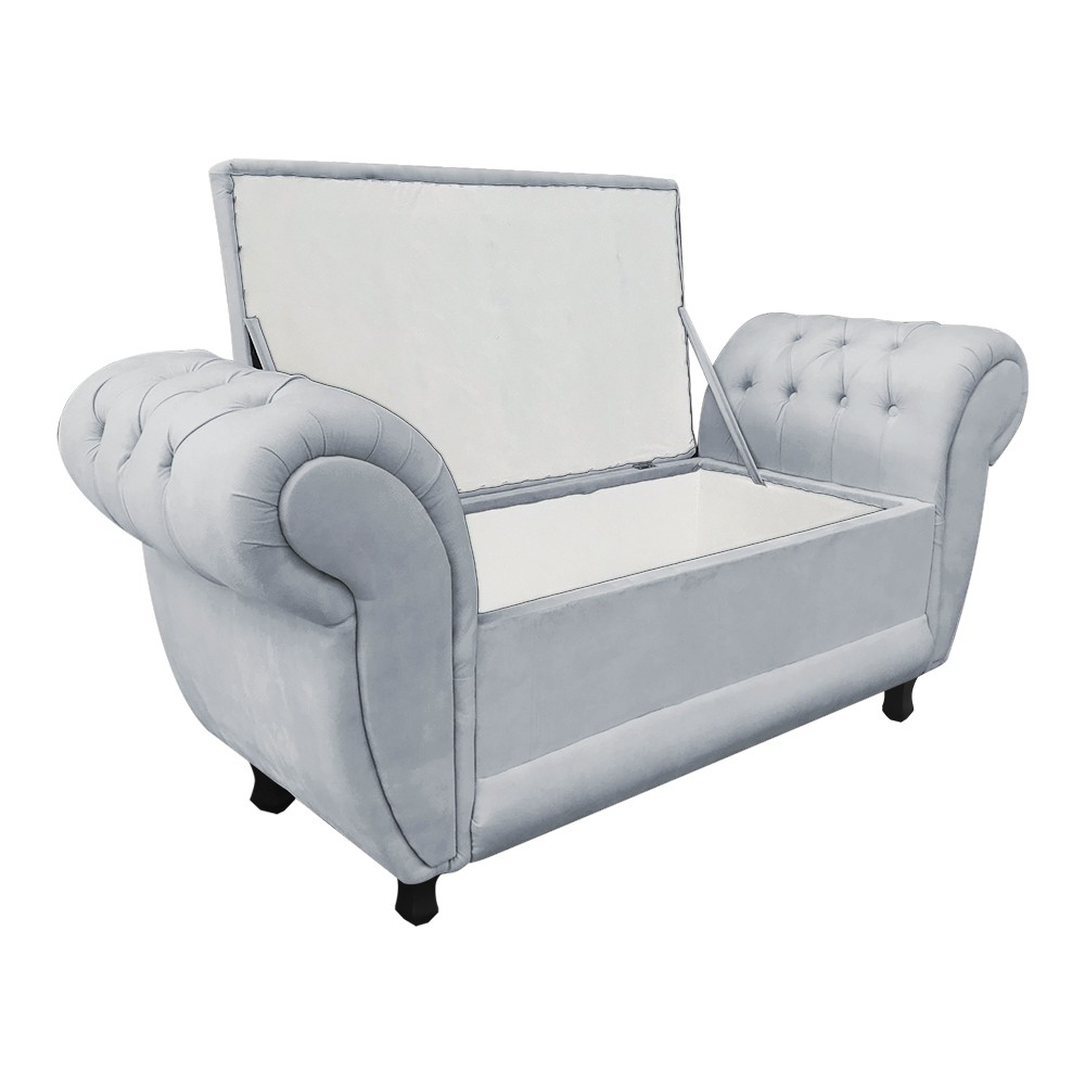 Recamier com Baú Grécia Namoradeira Calçadeira Suede Cinza - D'Rossi