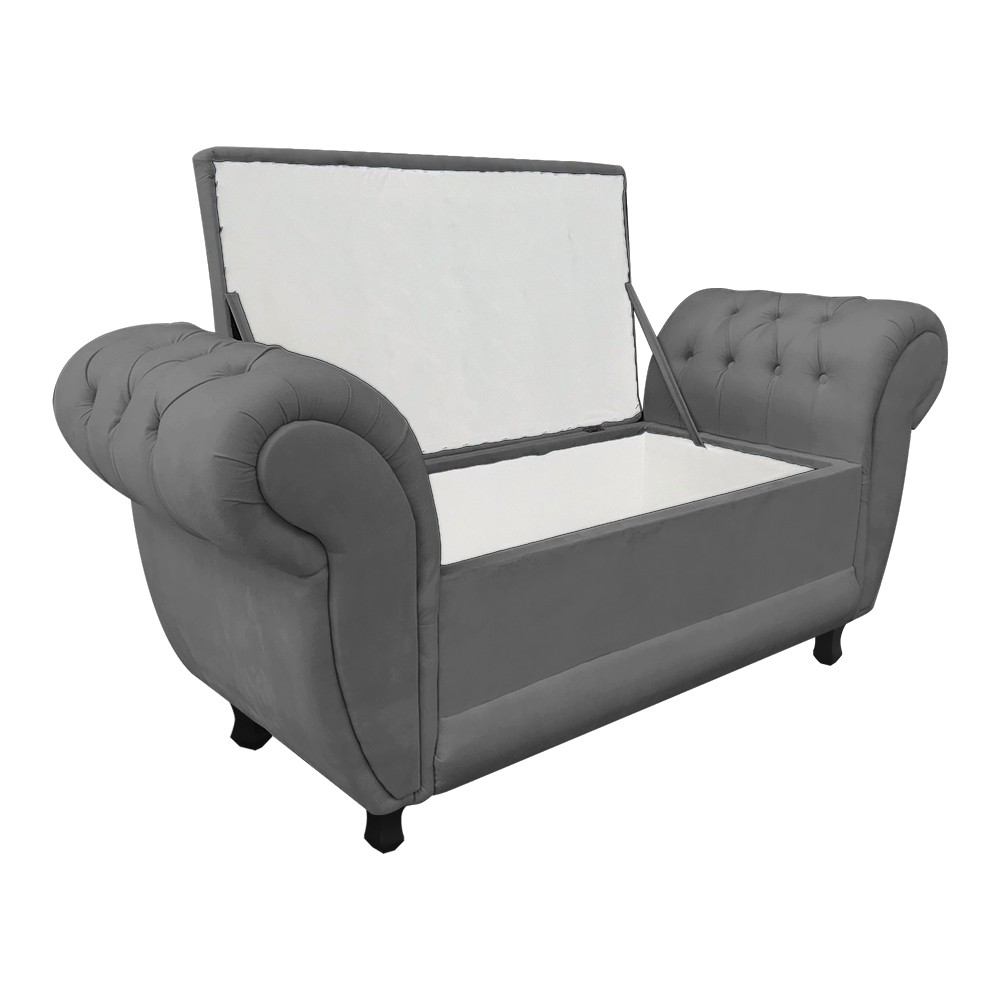 Recamier com Baú Grécia Namoradeira Calçadeira Suede Grafite - D'Rossi