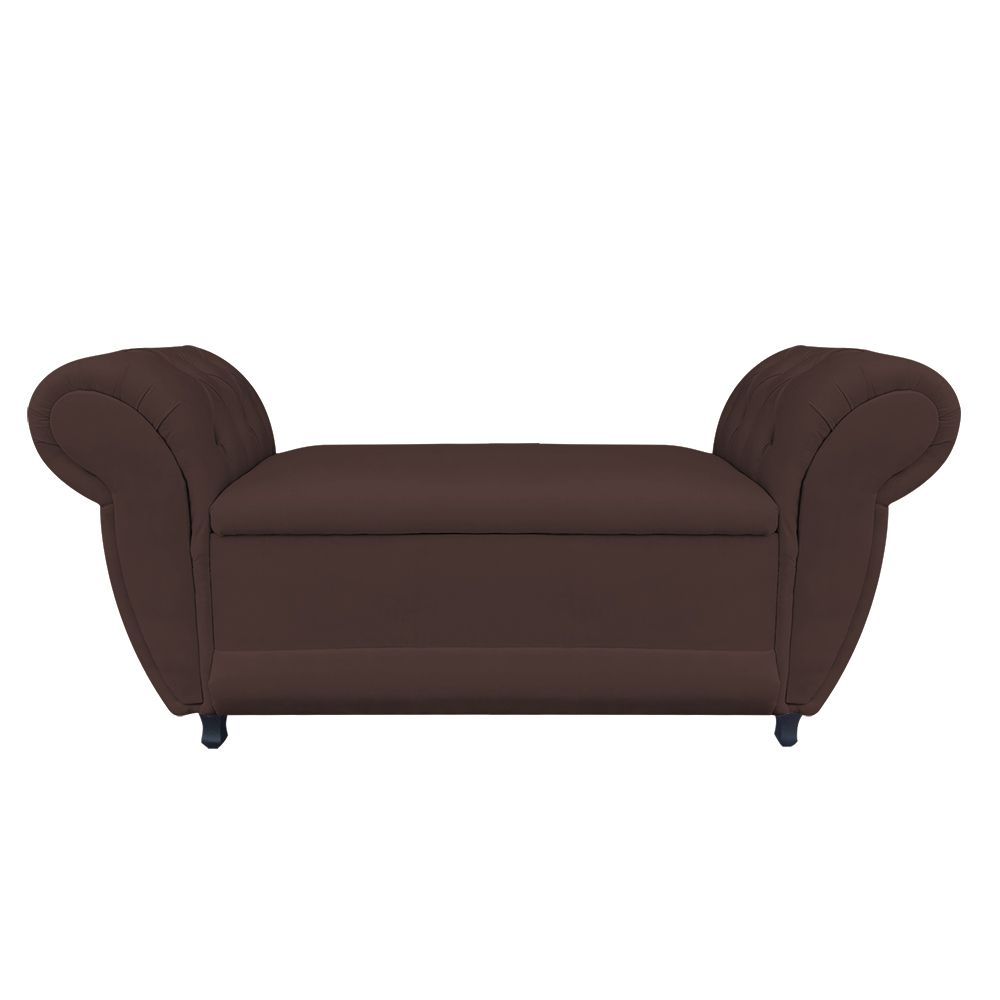 Recamier com Baú Grécia Namoradeira Calçadeira Suede Marrom - D'Rossi