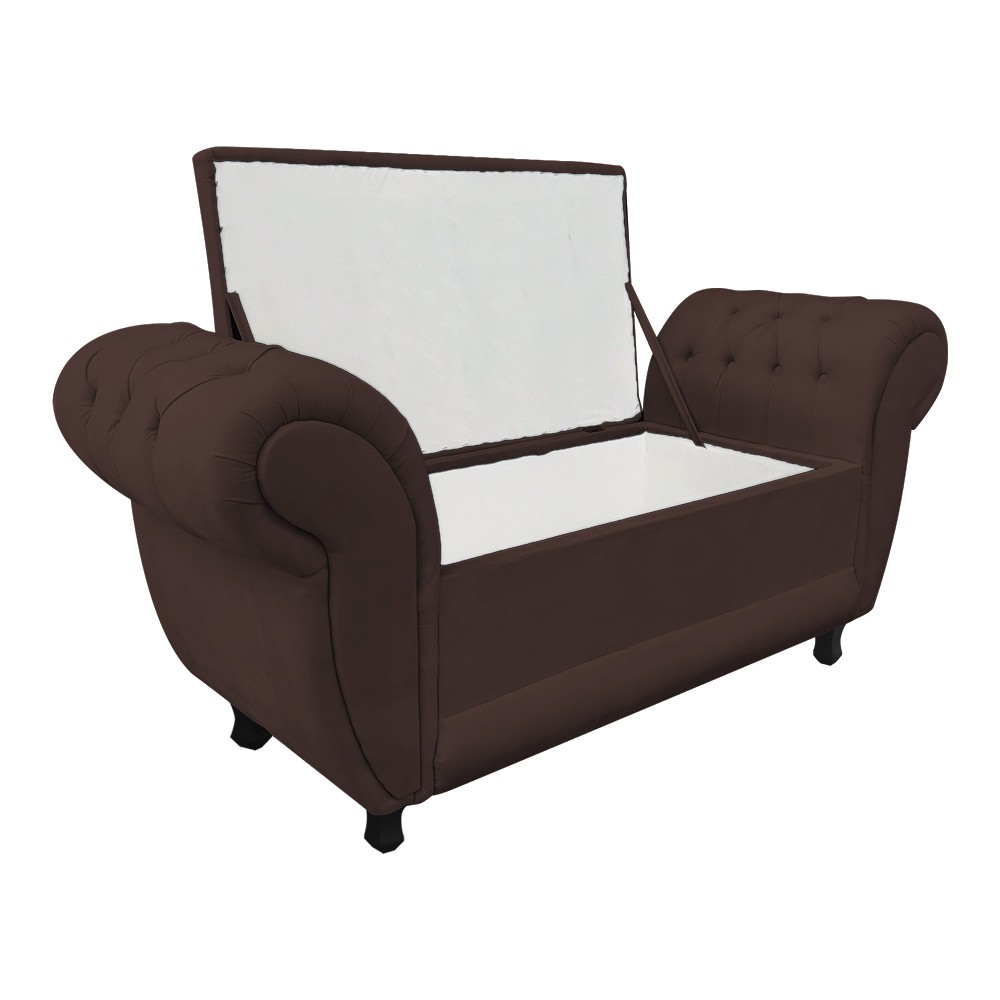 Recamier com Baú Grécia Namoradeira Calçadeira Suede Marrom - D'Rossi