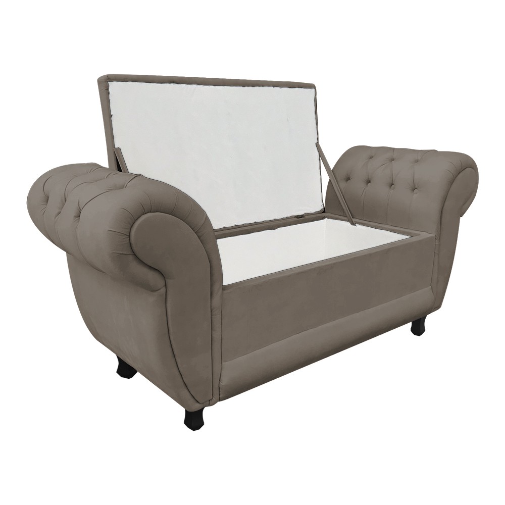 Recamier com Baú Grécia Namoradeira Calçadeira Suede Marrom Rato - D'Rossi