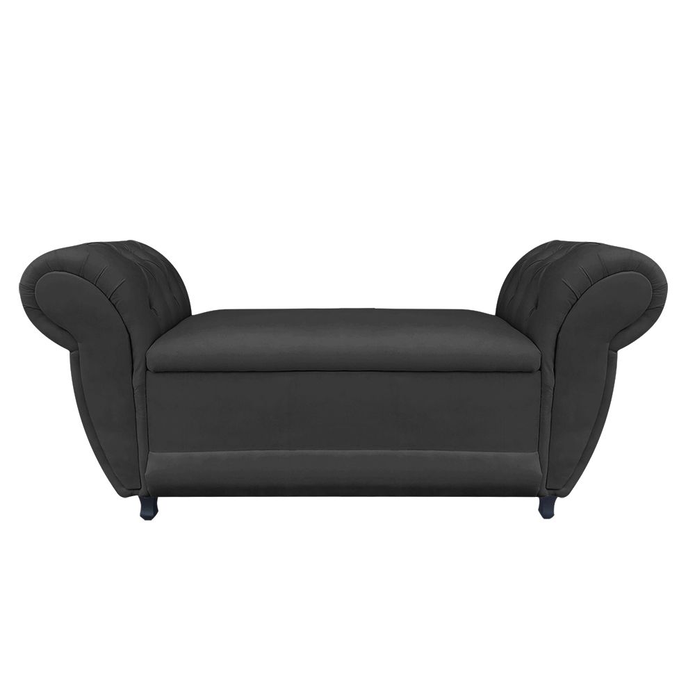 Recamier com Baú Grécia Namoradeira Calçadeira Suede Preto - D'Rossi