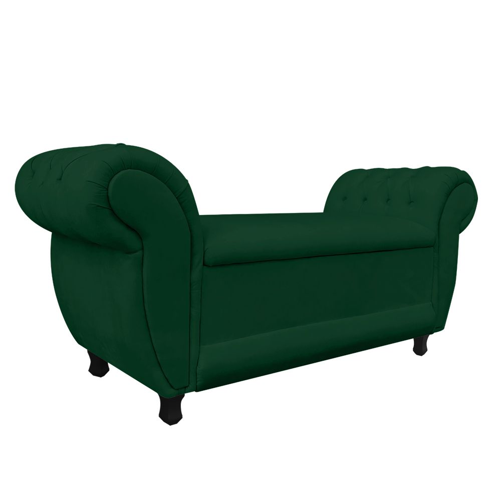 Recamier com Baú Grécia Namoradeira Calçadeira Suede Verde - D'Rossi