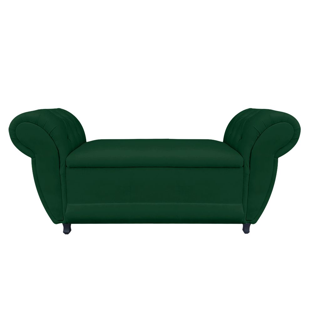 Recamier com Baú Grécia Namoradeira Calçadeira Suede Verde - D'Rossi