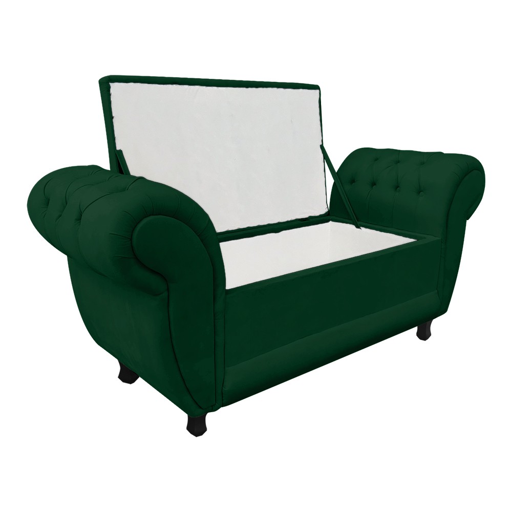 Recamier com Baú Grécia Namoradeira Calçadeira Suede Verde - D'Rossi