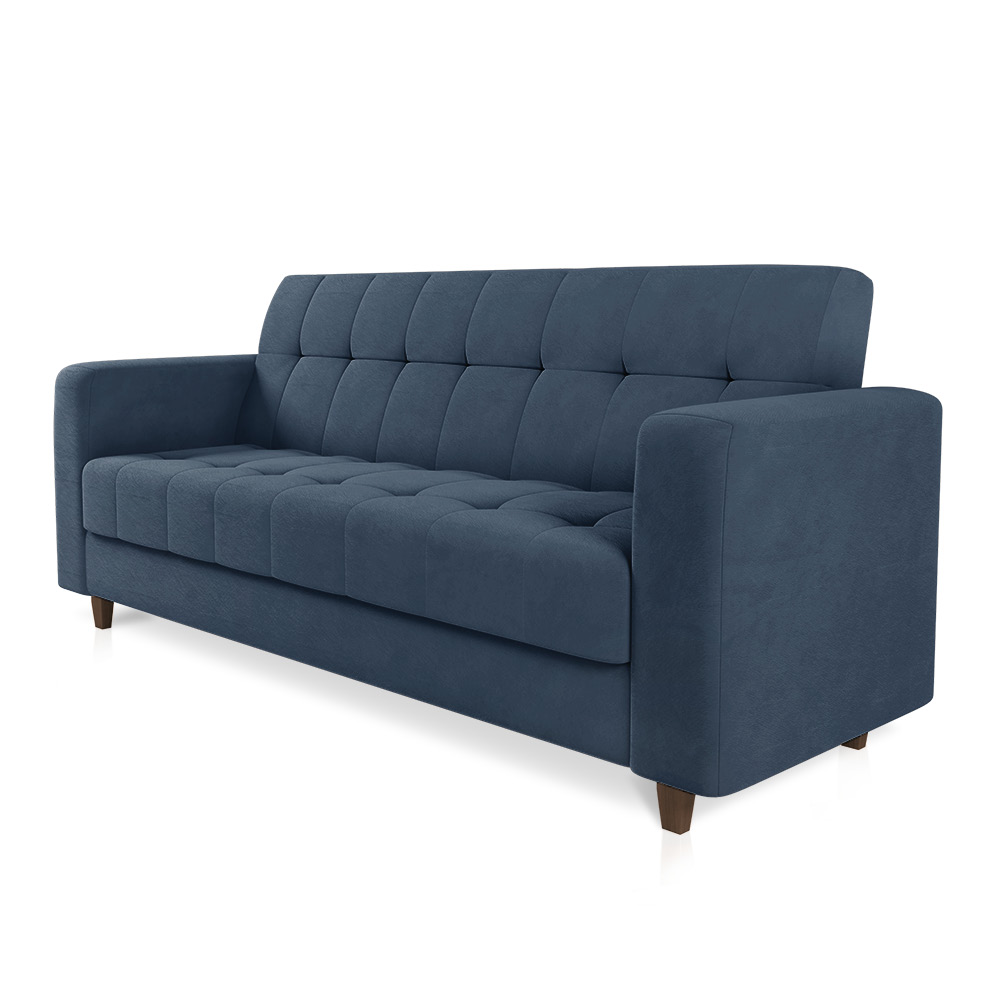 Sofá 03 Lugares Arezzo Suede Azul Marinho Pés Chanfrado Tabaco - D'Rossi