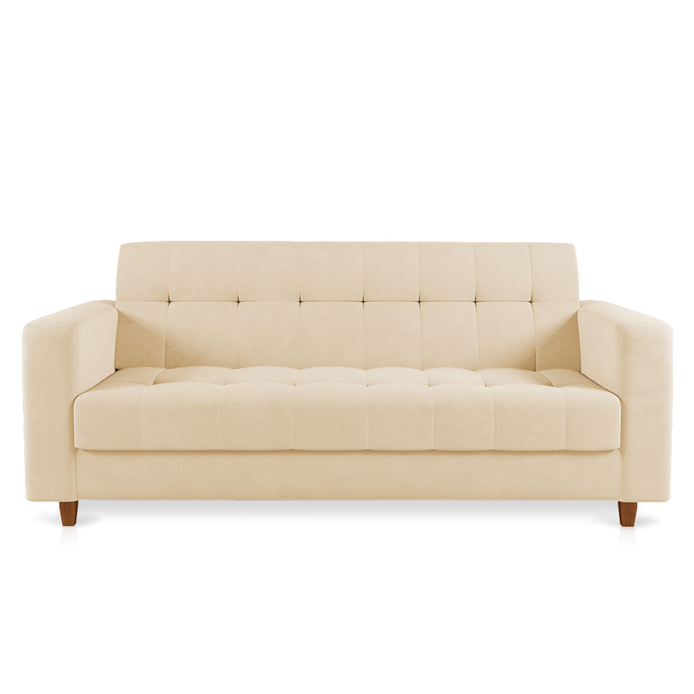 Sofá 03 Lugares Arezzo Suede Bege Pés Chanfrado Castanho - D'Rossi