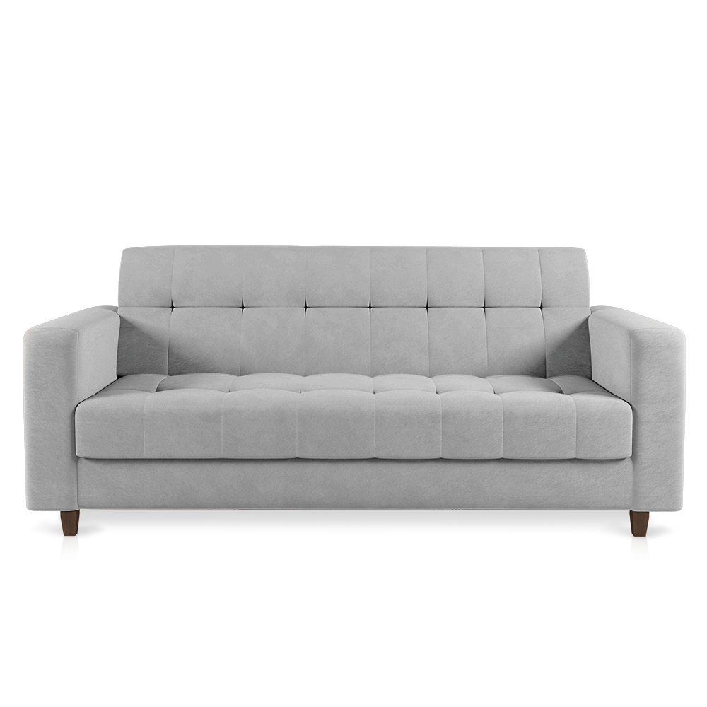 Sofá 03 Lugares Arezzo Suede Cinza Pés Chanfrado Tabaco - D'Rossi