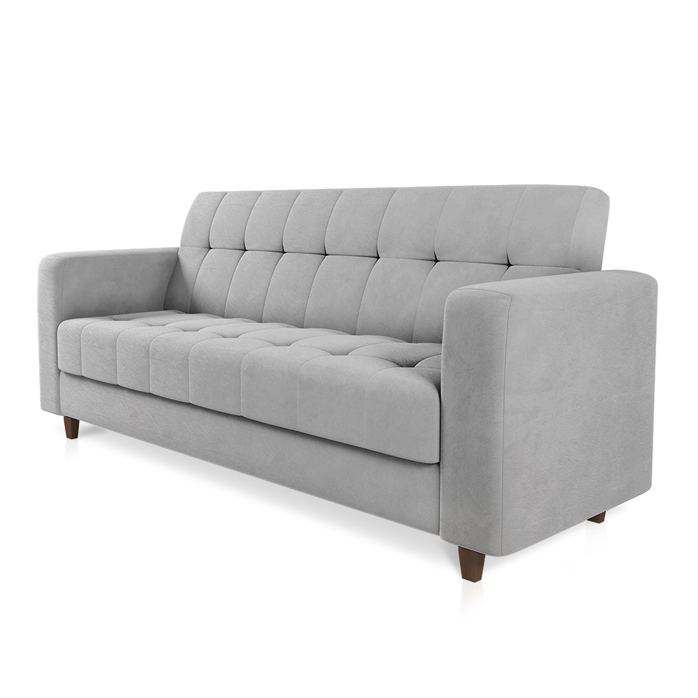 Sofá 03 Lugares Arezzo Suede Cinza Pés Chanfrado Tabaco - D'Rossi