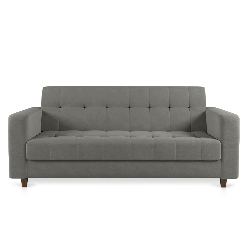 Sofá 03 Lugares Arezzo Suede Grafite Pés Chanfrado Tabaco - D'Rossi