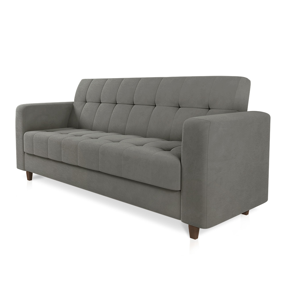 Sofá 03 Lugares Arezzo Suede Grafite Pés Chanfrado Tabaco - D'Rossi