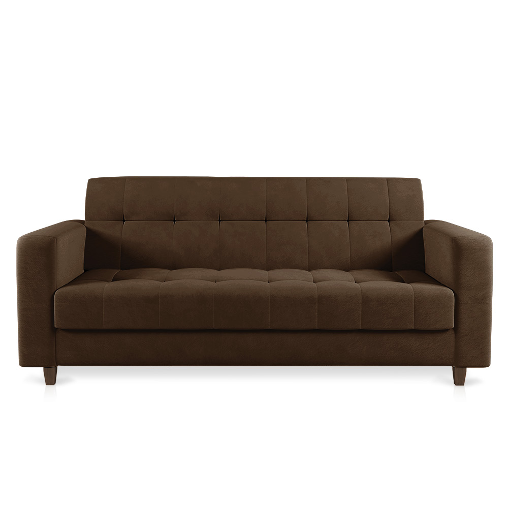 Sofá 03 Lugares Arezzo Suede Marrom Pés Chanfrado Tabaco - D'Rossi