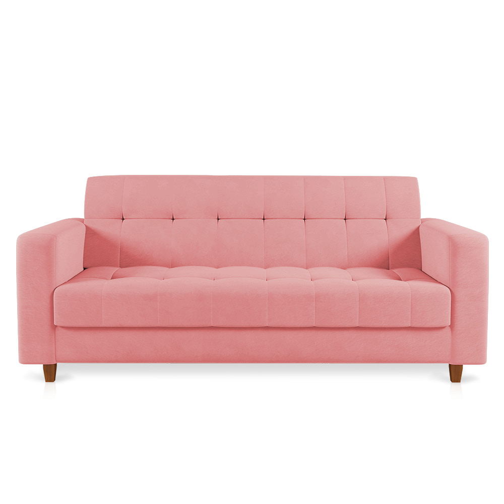 Sofá 03 Lugares Arezzo Suede Rosê Pés Chanfrado Castanho - D'Rossi
