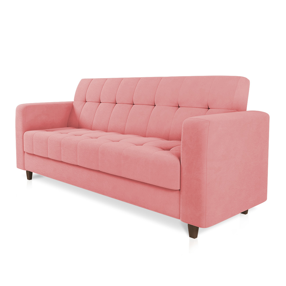 Sofá 03 Lugares Arezzo Suede Rosê Pés Chanfrado Tabaco - D'Rossi