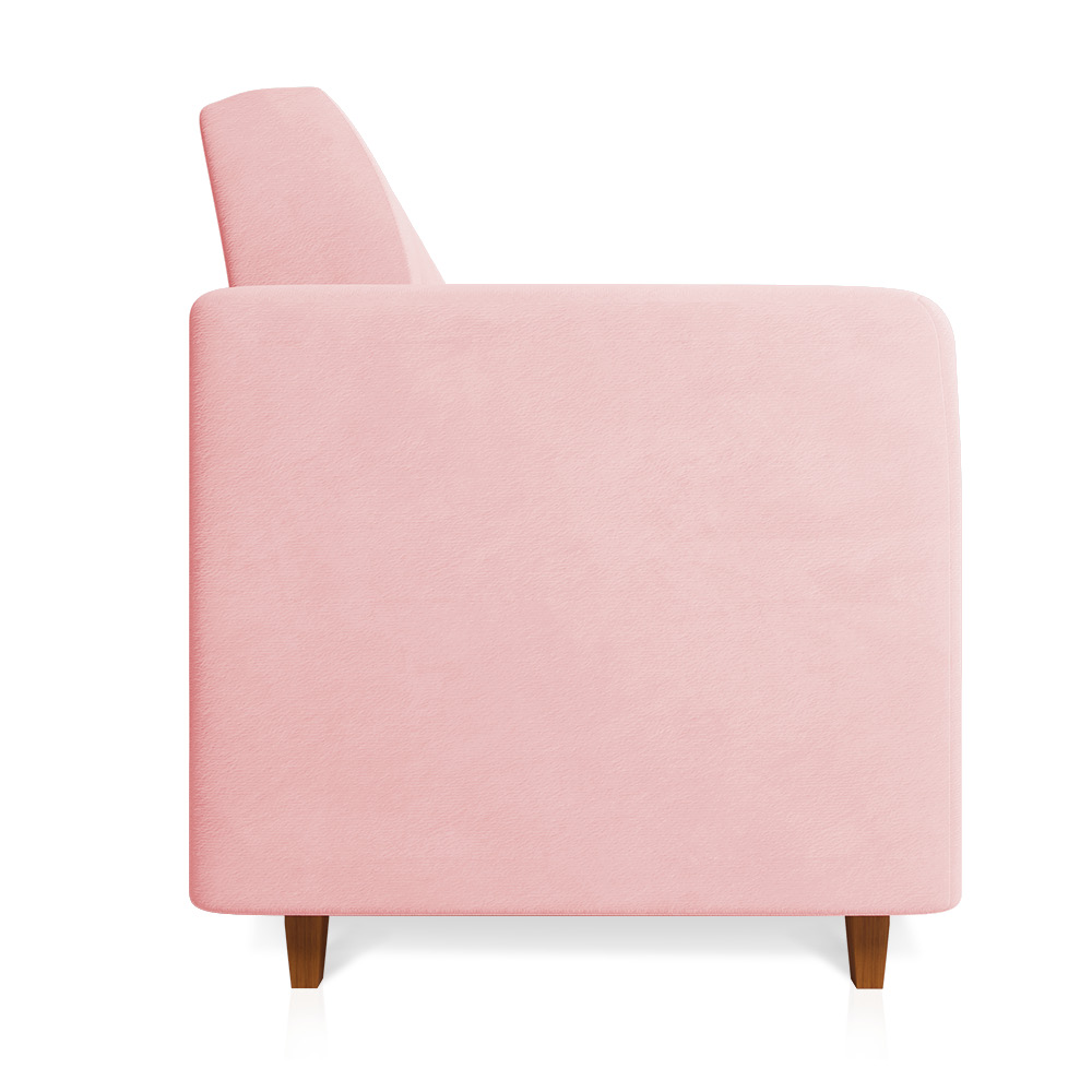 Sofá 03 Lugares Arezzo Suede Rosa Bebê Pés Chanfrado Castanho - D'Rossi