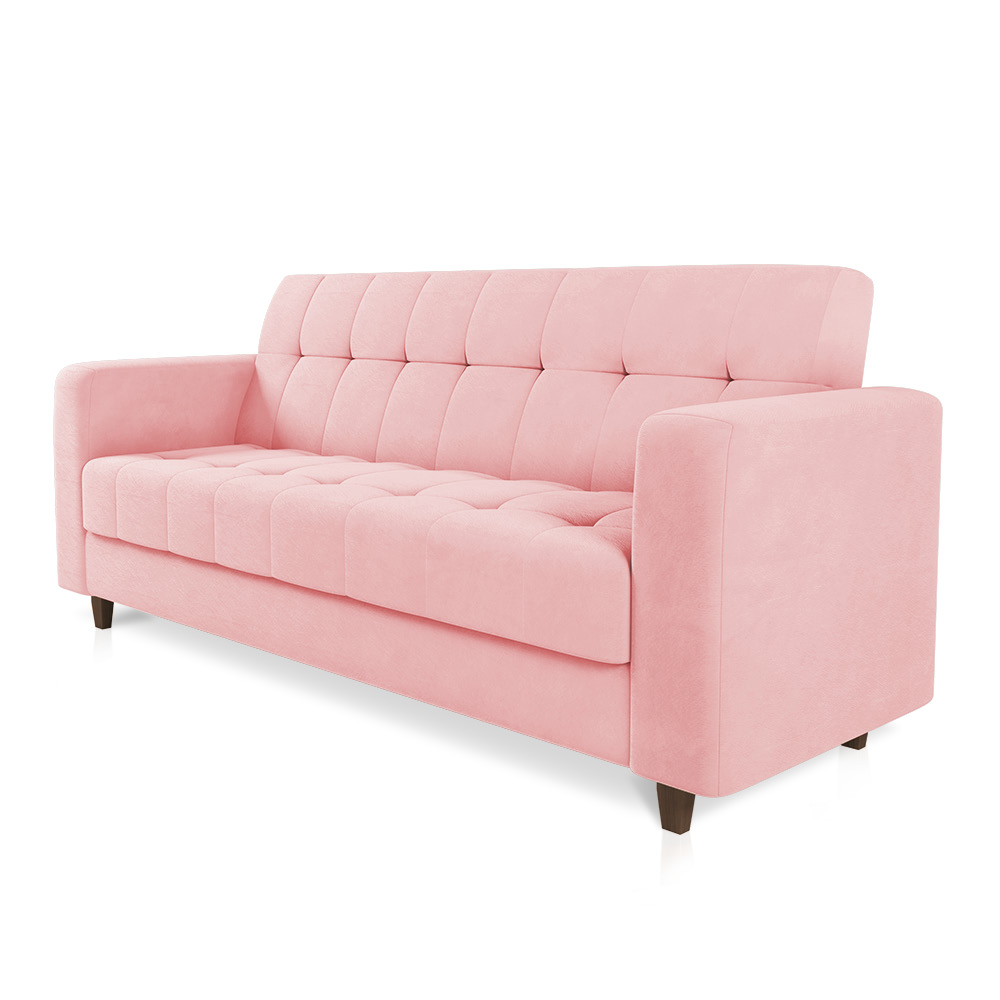 Sofá 03 Lugares Arezzo Suede Rosa Bebê Pés Chanfrado Tabaco - D'Rossi