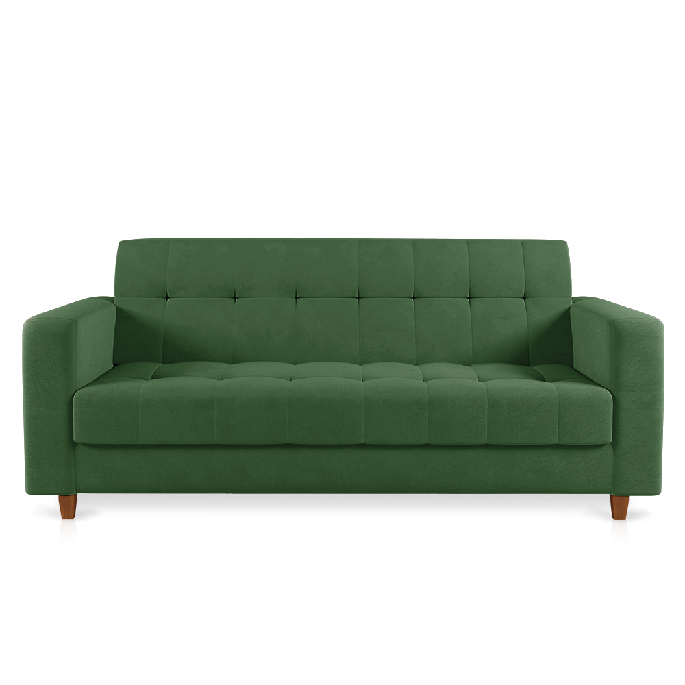 Sofá 03 Lugares Arezzo Suede Verde Pés Chanfrado Castanho - D'Rossi