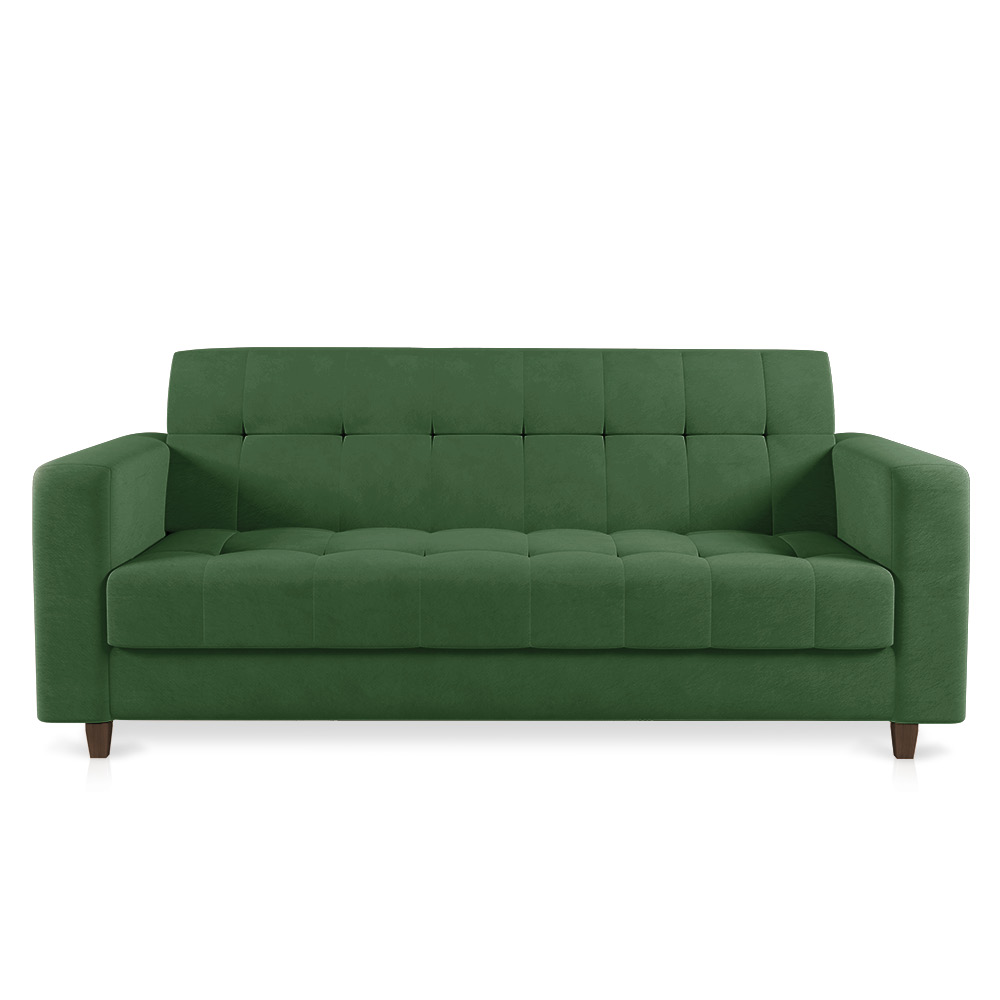 Sofá 03 Lugares Arezzo Suede Verde Pés Chanfrado Tabaco - D'Rossi