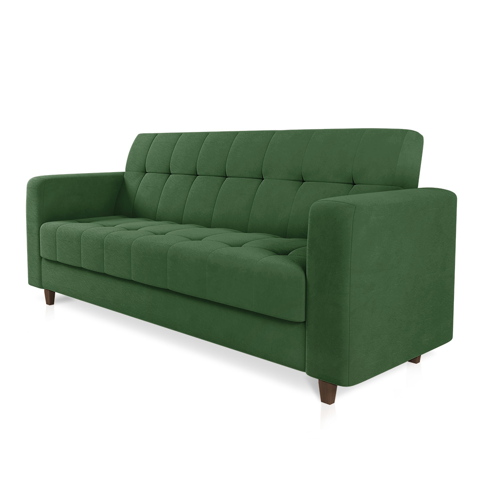 Sofá 03 Lugares Arezzo Suede Verde Pés Chanfrado Tabaco - D'Rossi
