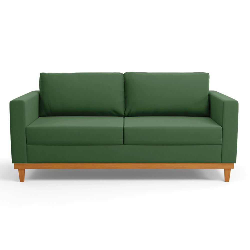 Sofá 03 Lugares Juliette Suede Verde Base Madeira Castanho - D'Rossi