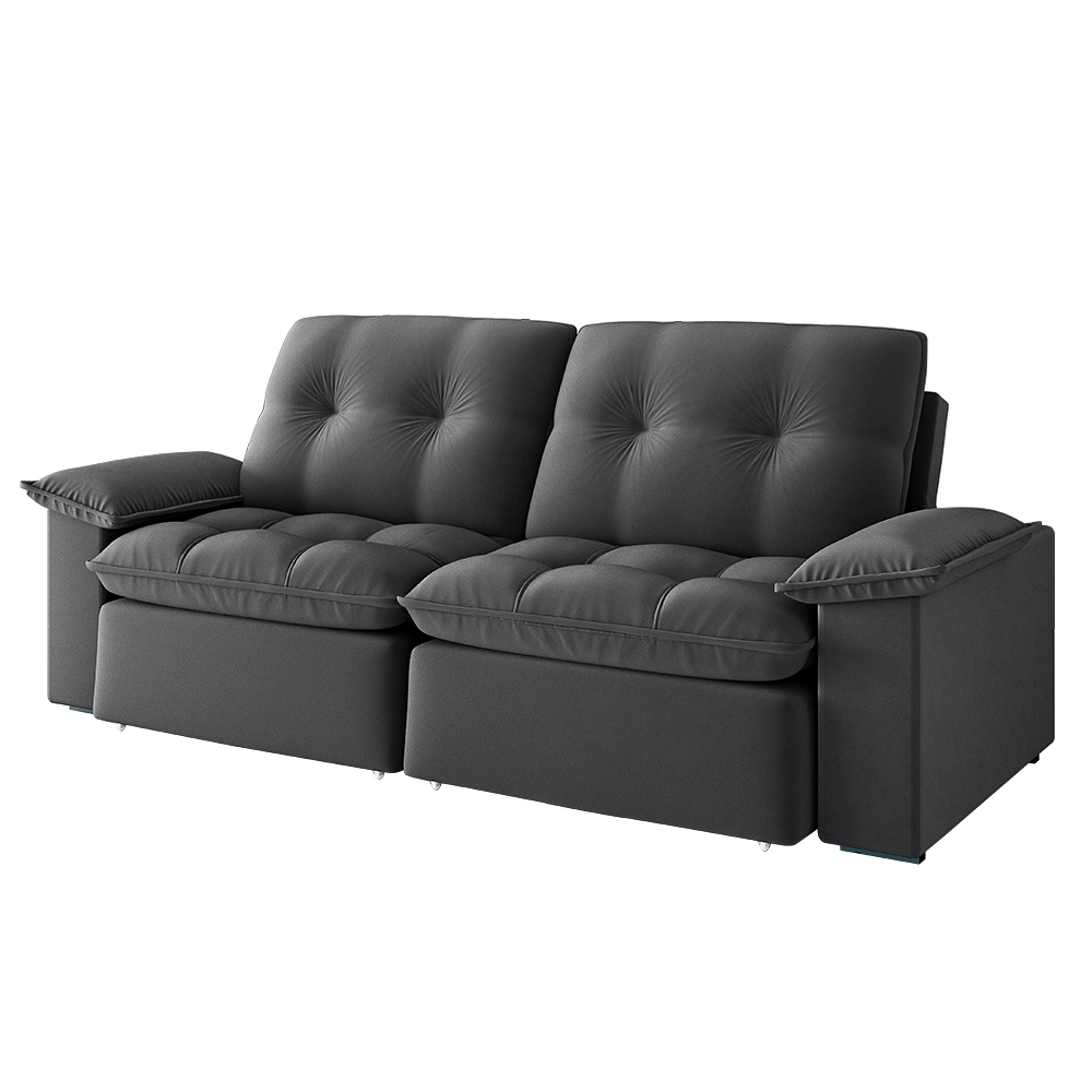 Sofá 2 Lugares Retrátil Bolívia 180 cm Veludo Grafite Pés Tabaco - D'Rossi