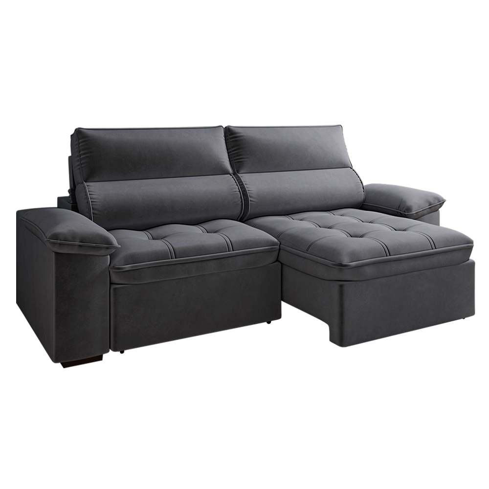 Sofá 2 Lugares Retrátil Letônia 180 cm Veludo Grafite Pés Tabaco - D'Rossi