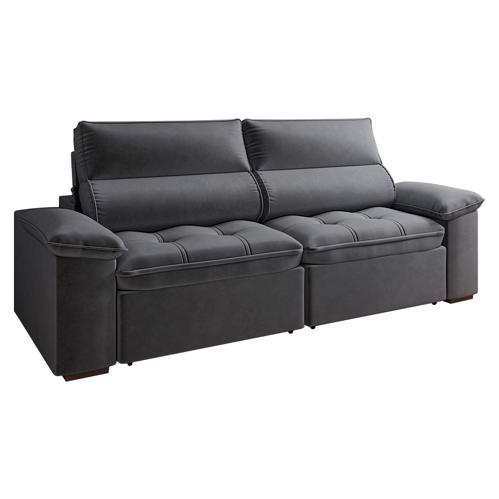 Sofá 2 Lugares Retrátil Letônia 180 cm Veludo Grafite Pés Tabaco - D'Rossi