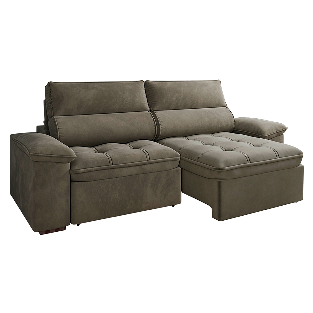 Sofá 2 Lugares Retrátil Letônia 230 cm Veludo Cappuccino Pés Tabaco - D'Rossi