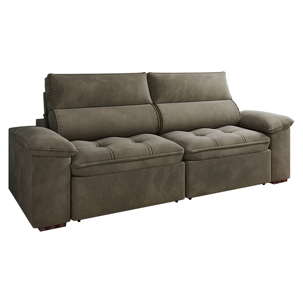 Sofá 2 Lugares Retrátil Letônia 230 cm Veludo Cappuccino Pés Tabaco - D'Rossi