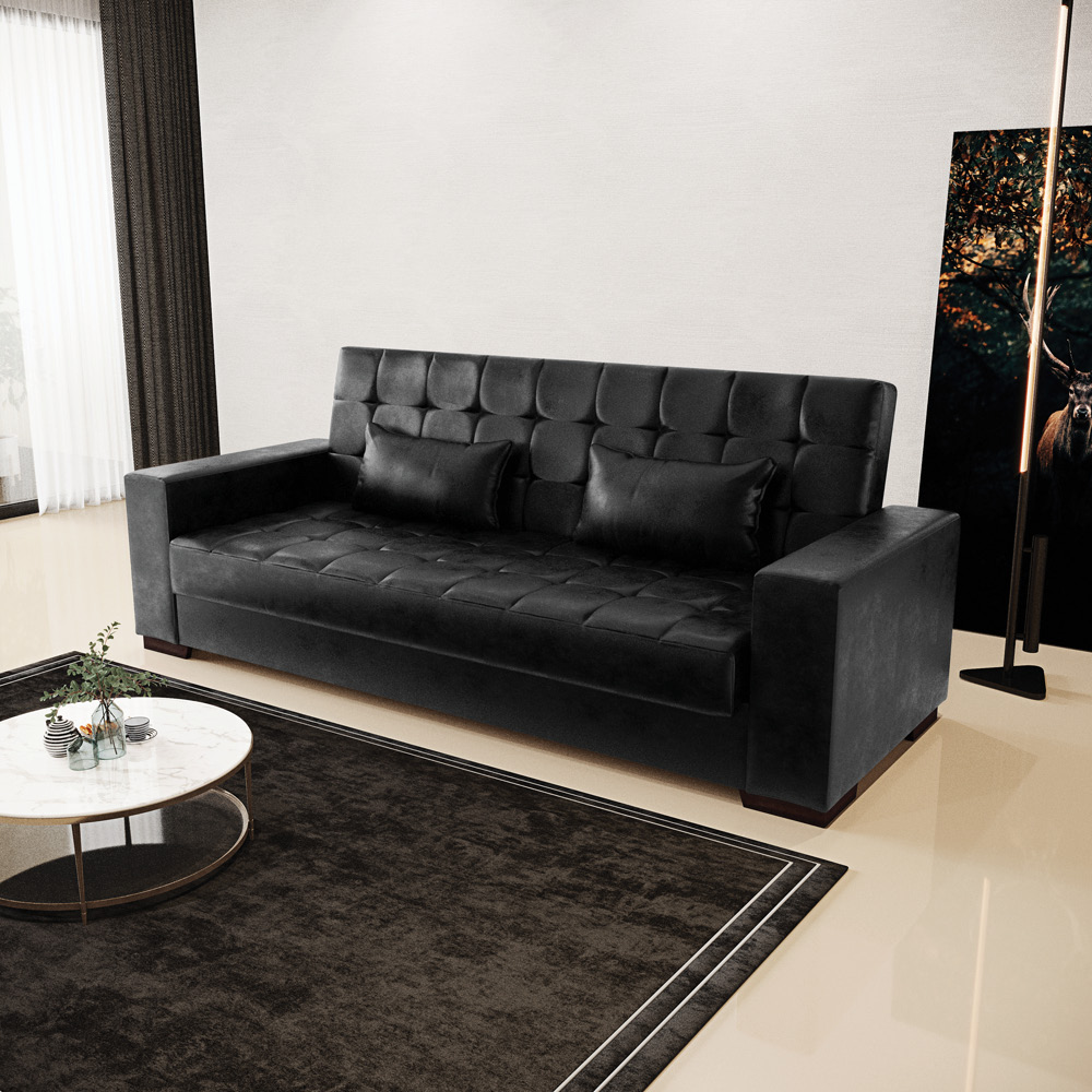 Sofá Cama 02 Lugares Lisboa Corano Preto  - D'Rossi