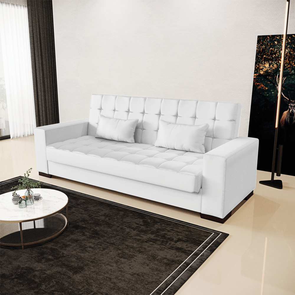 Sofá Cama 02 Lugares Lisboa Corino Branco - D'Rossi