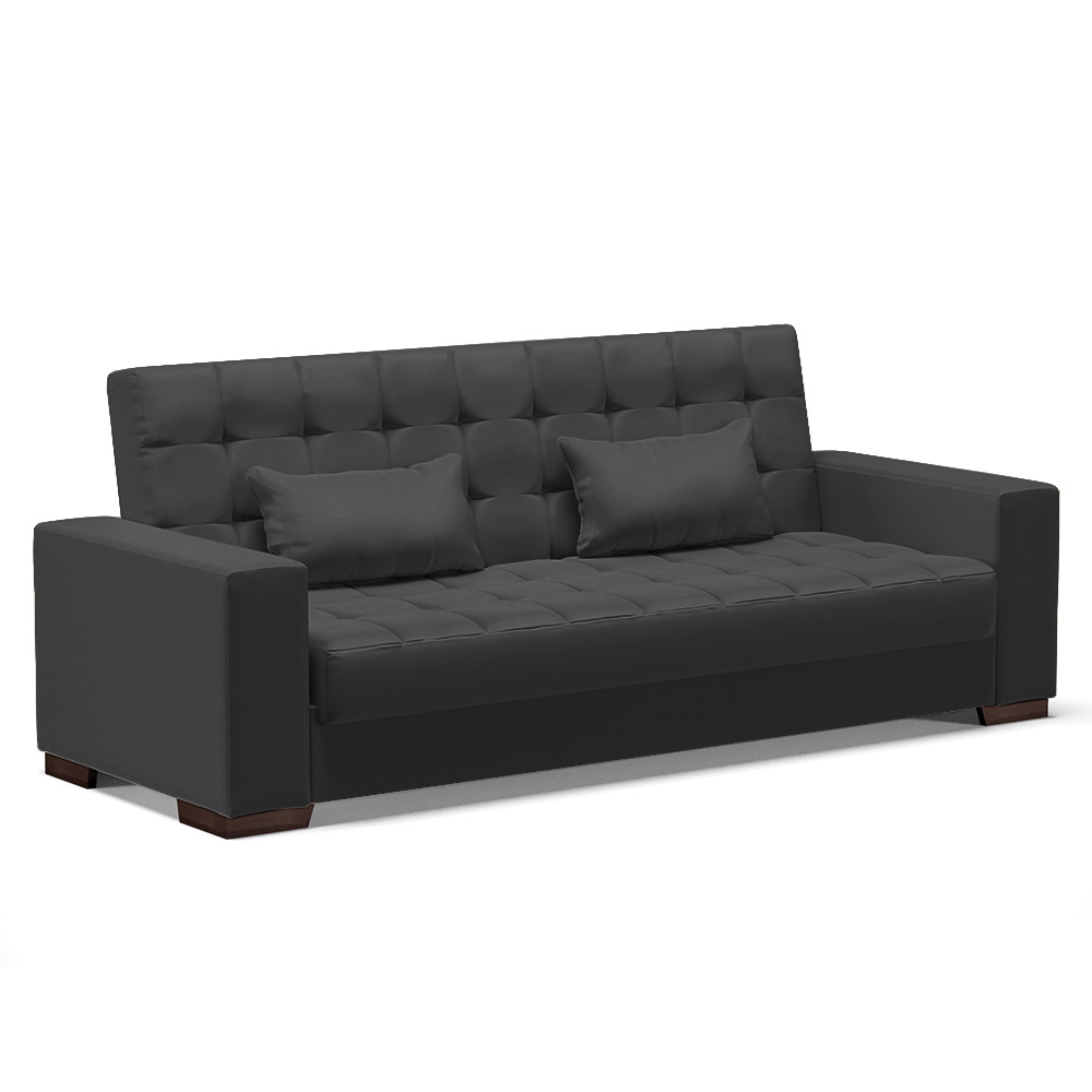 Sofá Cama 02 Lugares Lisboa Corino Preto - D'Rossi