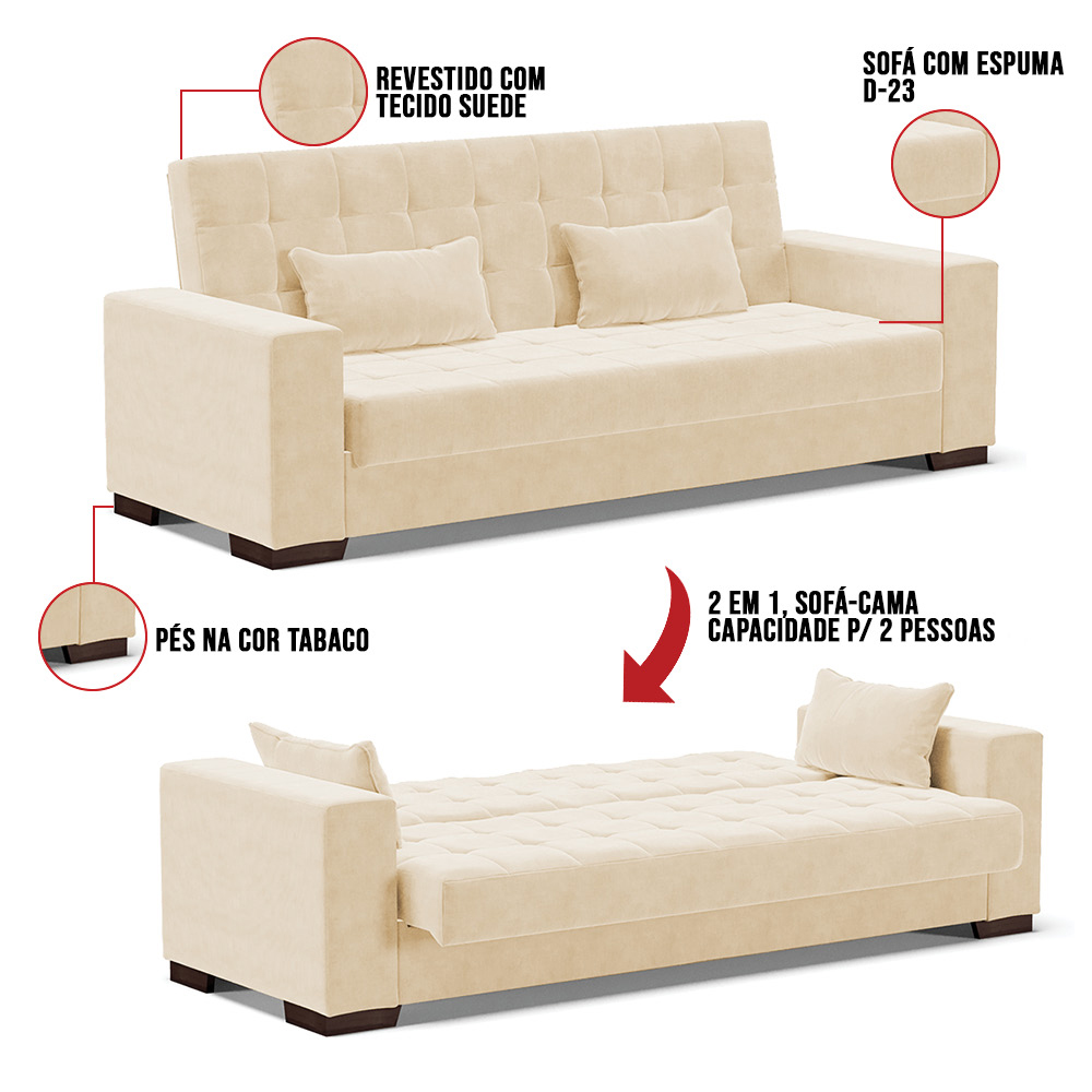 Sofá Cama 02 Lugares Lisboa Suede - D'Rossi