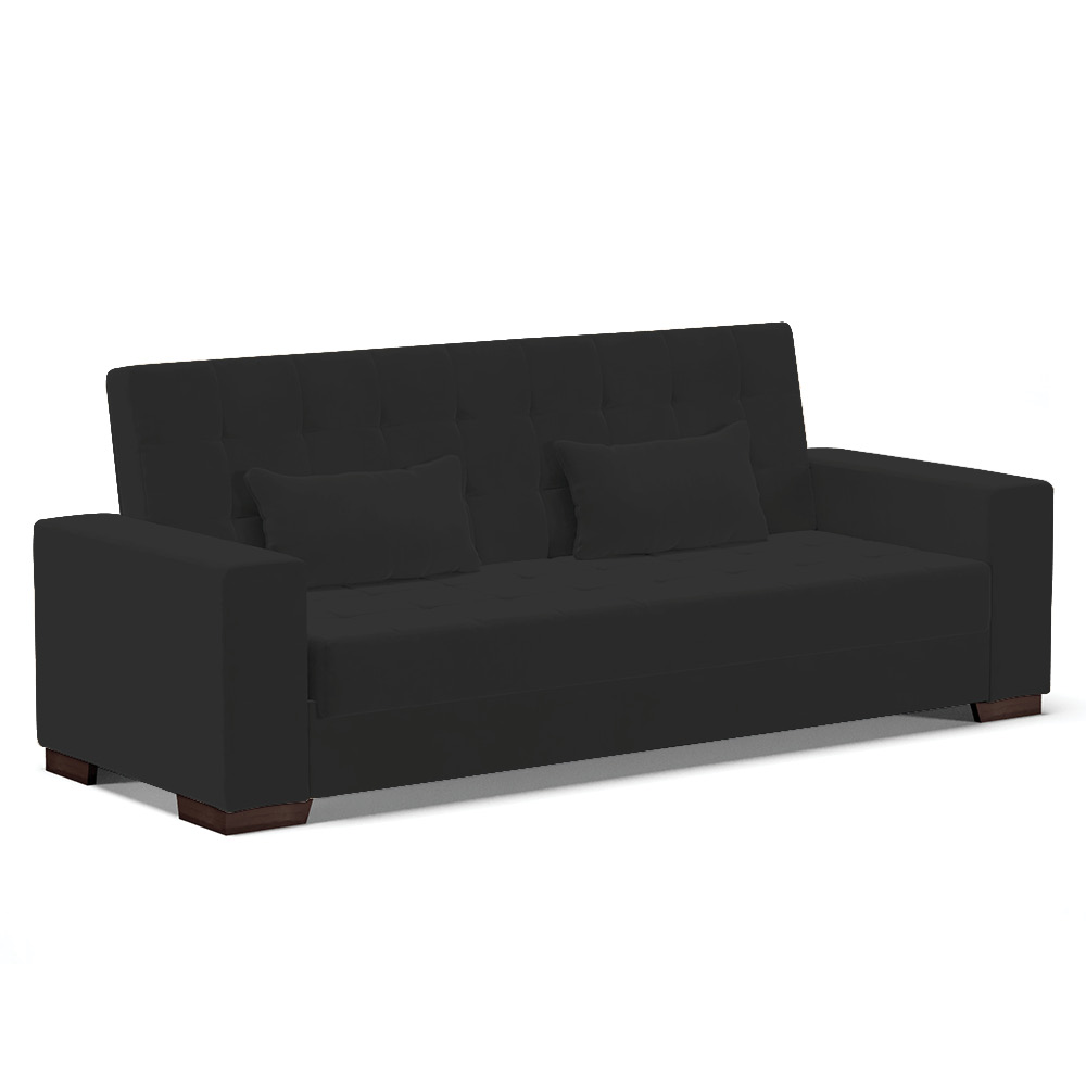 Sofá Cama 02 Lugares Lisboa Veludo Preto  - D'Rossi
