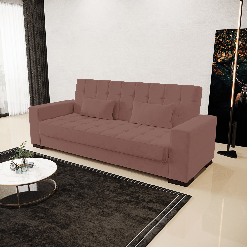 Sofá Cama 02 Lugares Lisboa Veludo Rosê  - D'Rossi