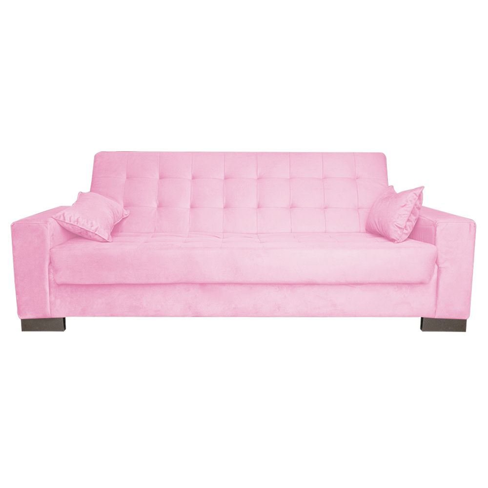 Sofá Cama 2 Lugares para Sala de Estar Lisboa Suede Rosa Bebê - D'Rossi