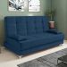 Sofá Cama Equador 193 cm Encosto Reclinável Veludo Azul Marinho Pés Plástico Cromado - D'Rossi
