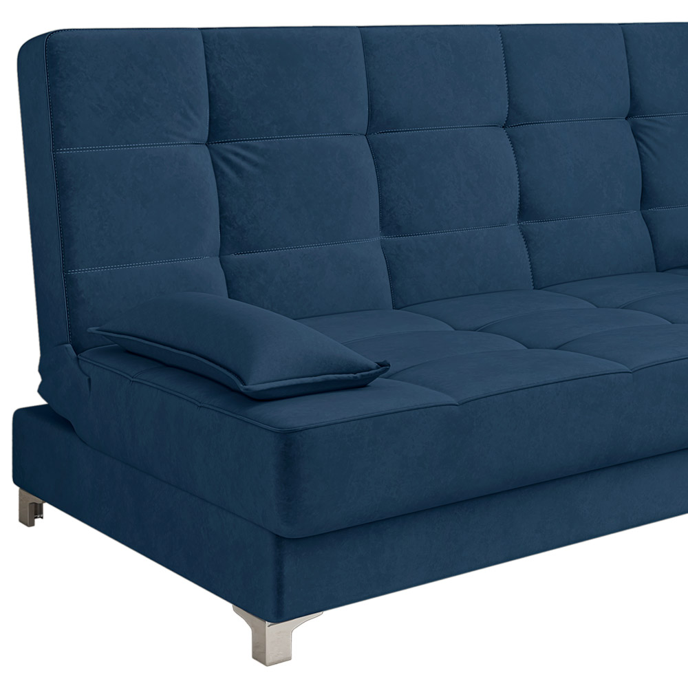 Sofá Cama Equador 193 cm Encosto Reclinável Veludo Azul Marinho Pés Plástico Cromado - D'Rossi
