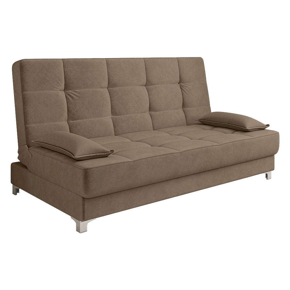 Sofá Cama Equador 193 cm Encosto Reclinável Veludo Cappucino Pés Plástico Cromado - D'Rossi
