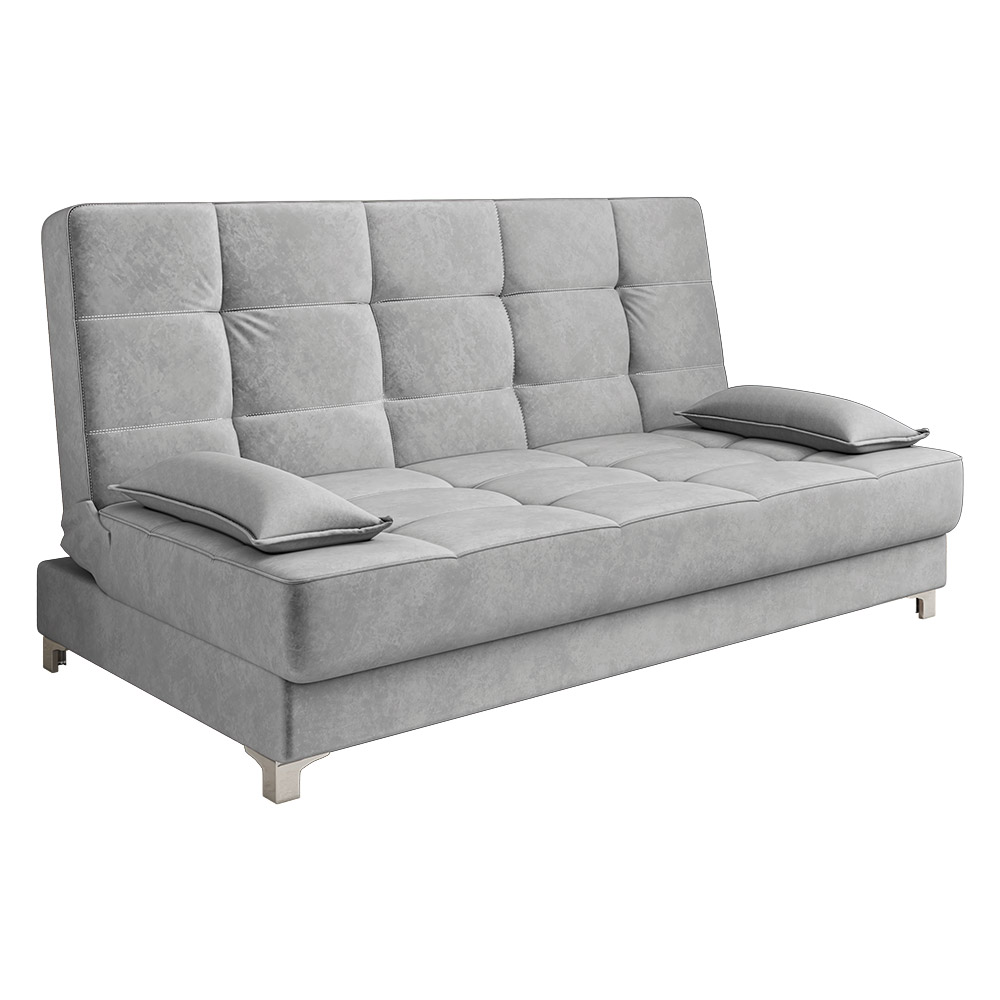 Sofá Cama Equador 193 cm Encosto Reclinável Veludo Cinza Pés Plástico Cromado - D'Rossi